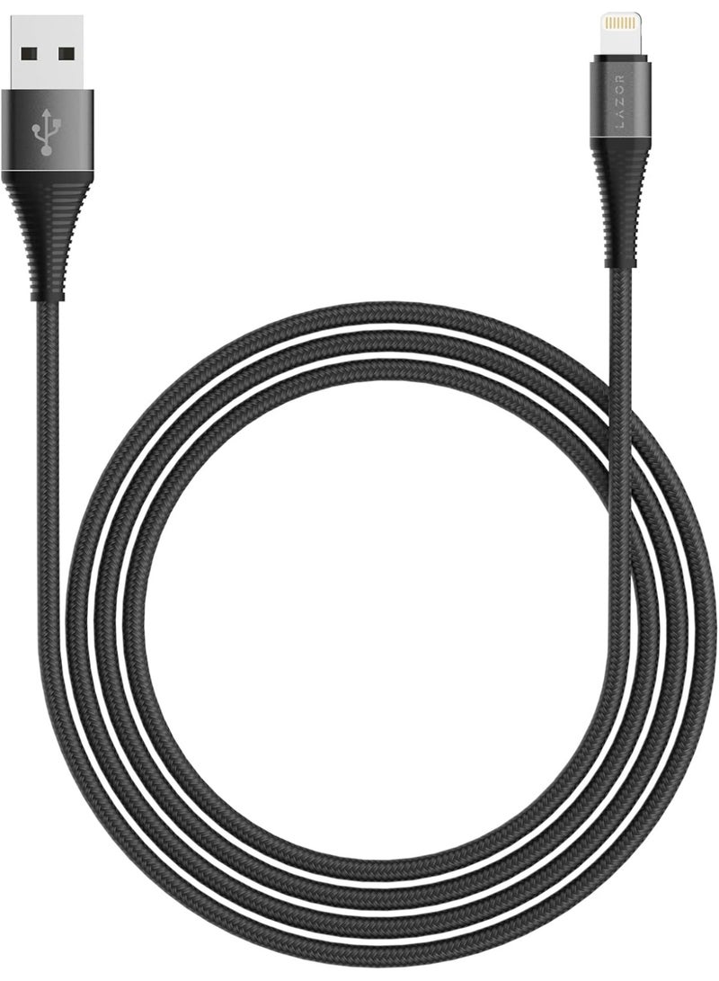 LAZOR Flow CL32 USB-A TO Lightning Fast Charging Cable, Premium 1 Meter, 2.4A Fast Sync and Charge Cable,Black - Image 1